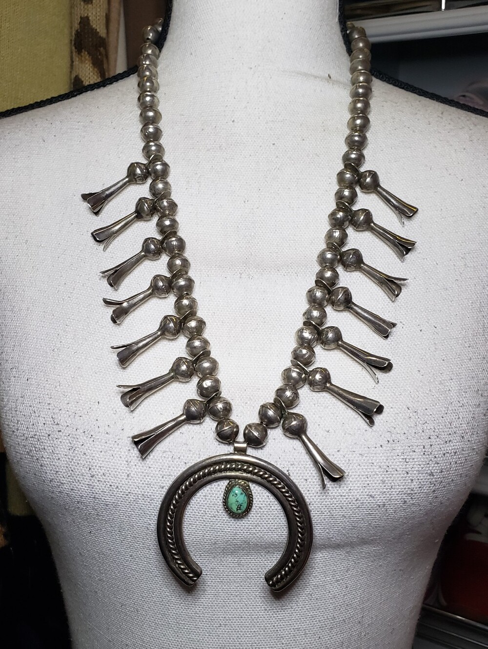 Sterling Silver Navajo Turquoise Squash Blossom